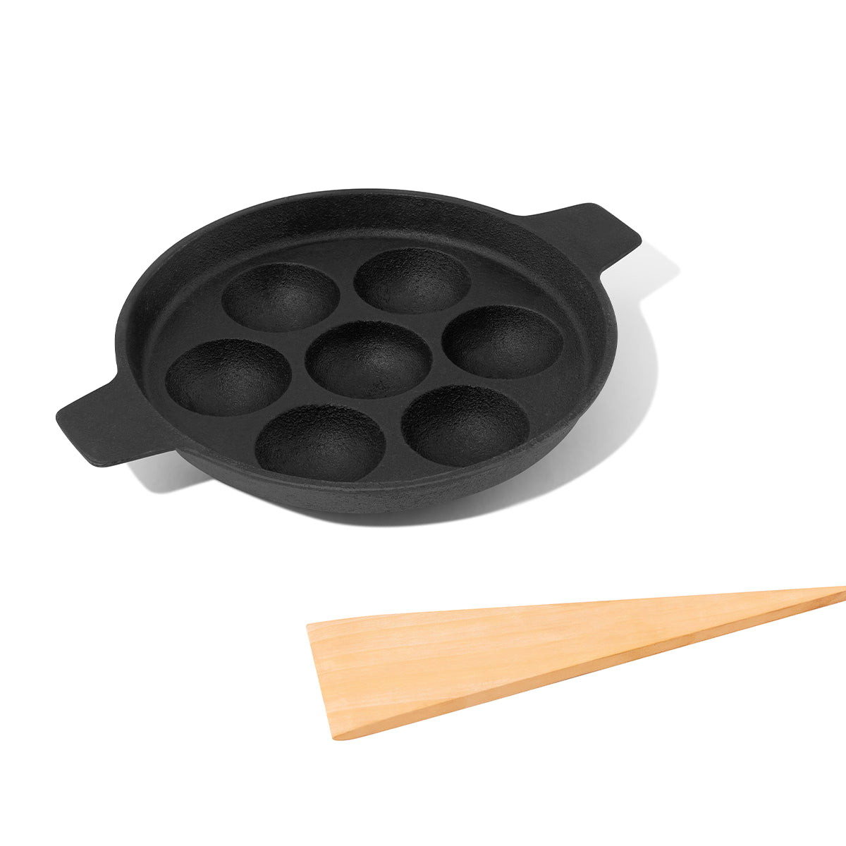 Cast Iron Paniyaram Pan with Wooden Ladle | Pre-seasoned | 7.4 Inches
