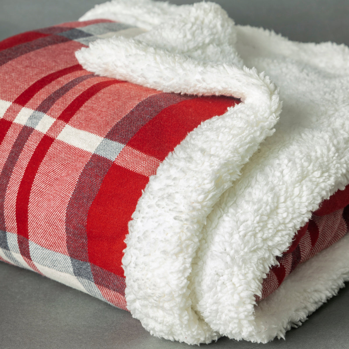 Cotton Knitted Check Design Blanket With Sherpa For Kids
