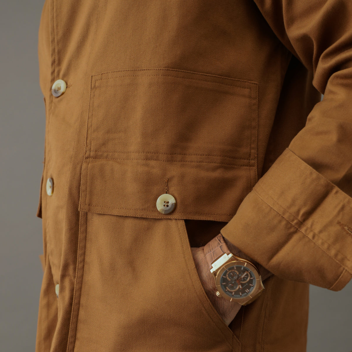 Iconic Cotton Twill Shacket Brown