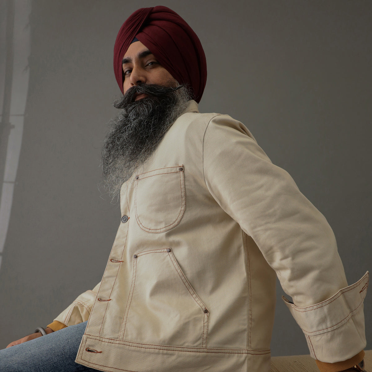 Crop Denim Shacket Cream