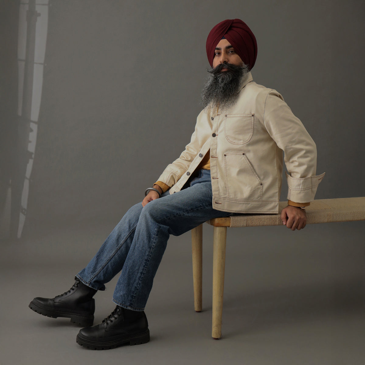 Crop Denim Shacket Cream