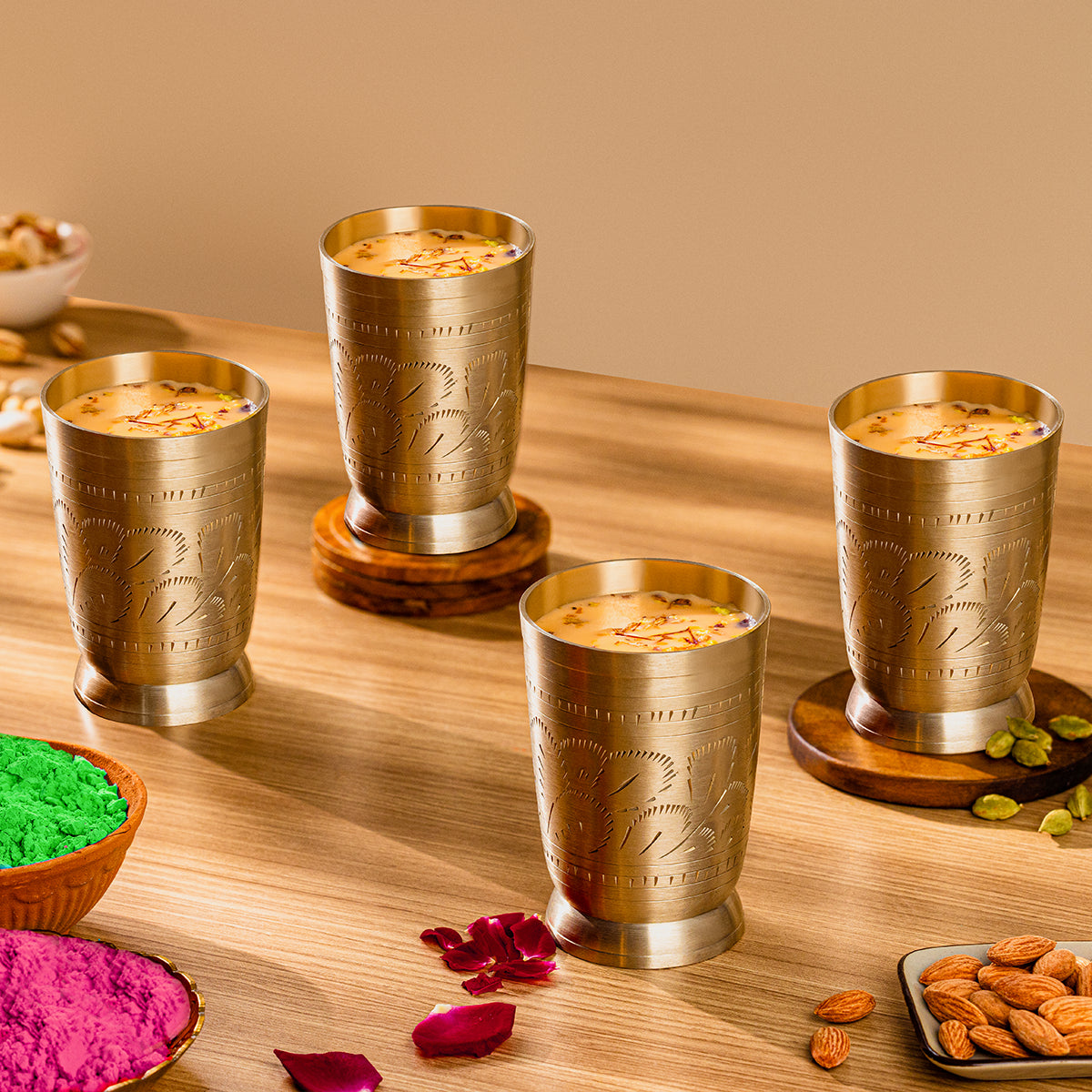 Brass Tumbler | Set of 4 | Ulchai Handwork