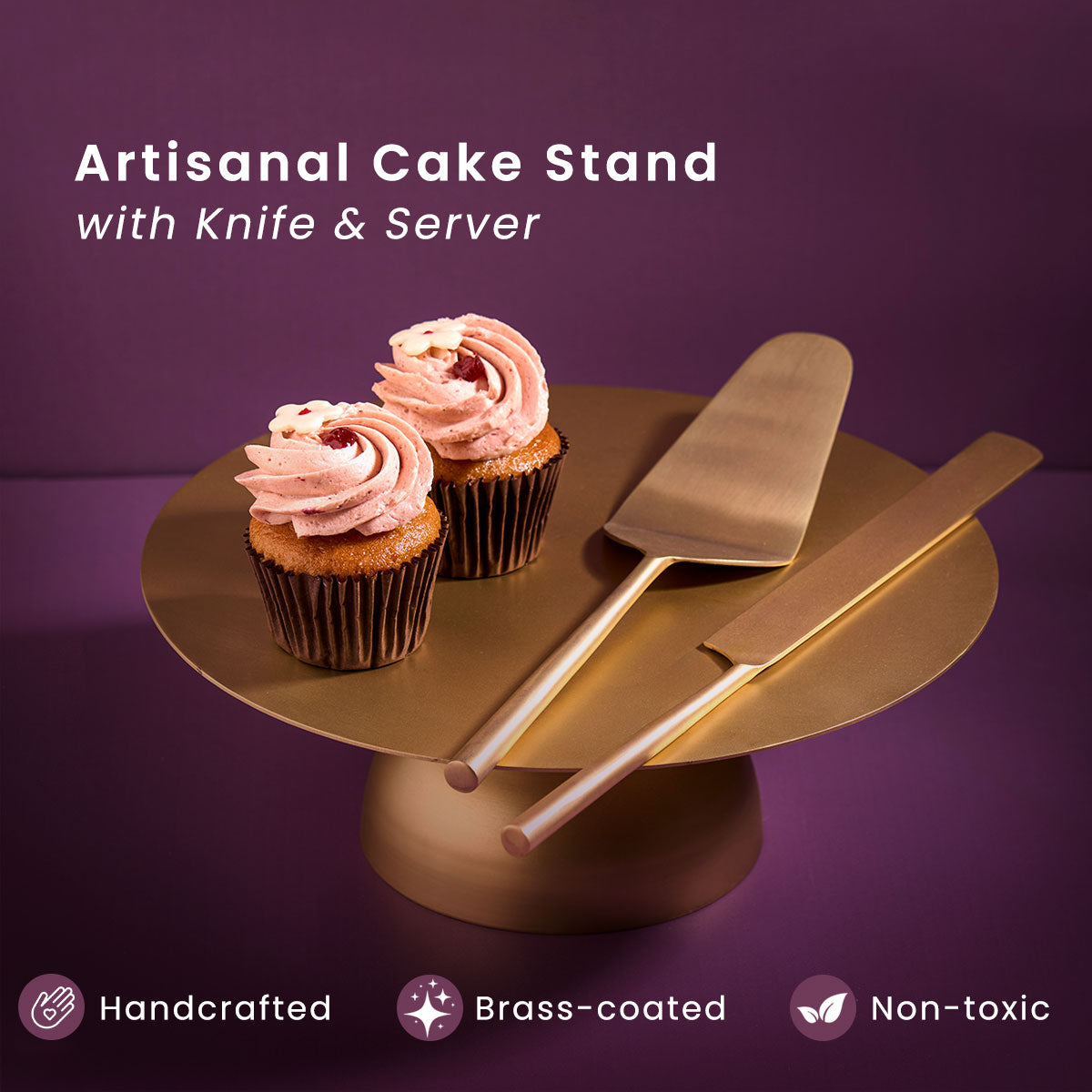 Brass Cake Stand with Knife & Server | Gift Set
