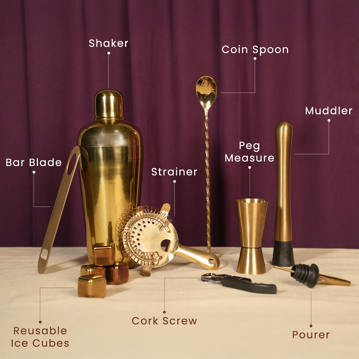 Bar Tools Set with Shaker Gift Box | Valentines Gifts for Him