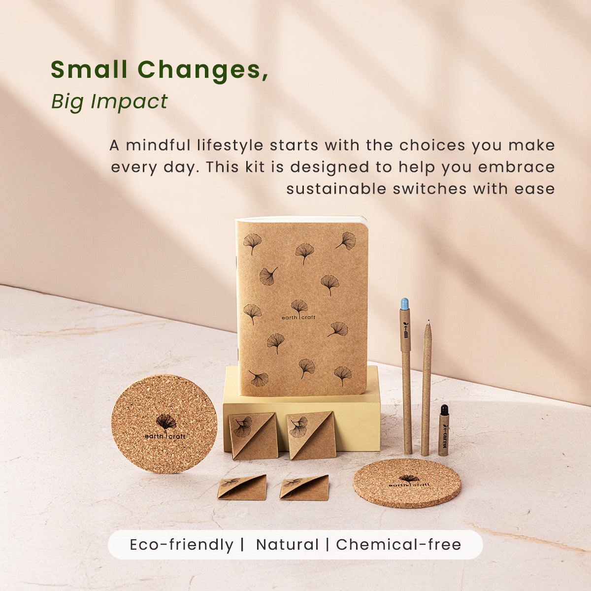 Office Desk Kit | Eco-friendly Diary, Pens, Bookmarks & Cork Coasters