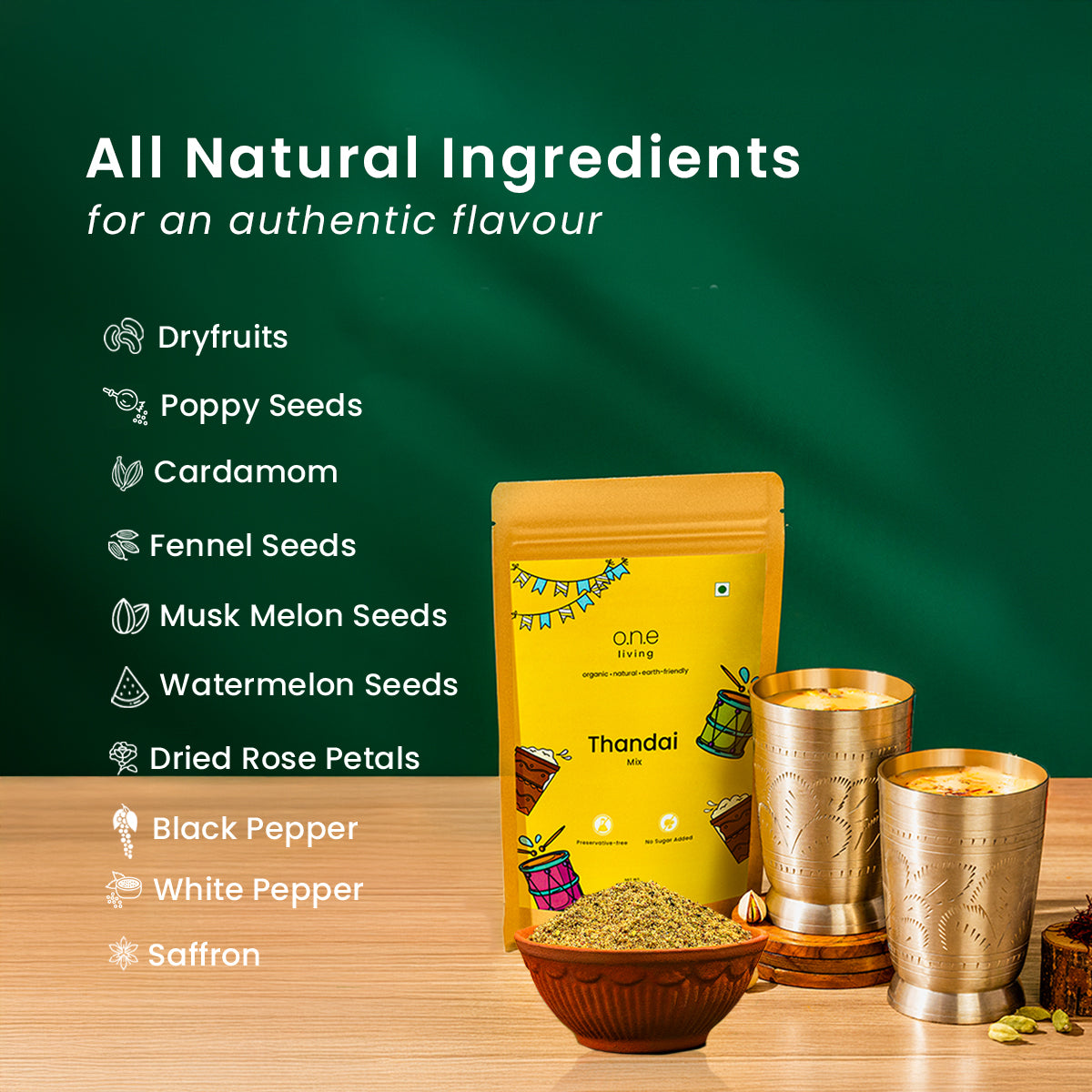 Natural Thandai Powder | 100 g | No Added Sugar | Protein-Rich