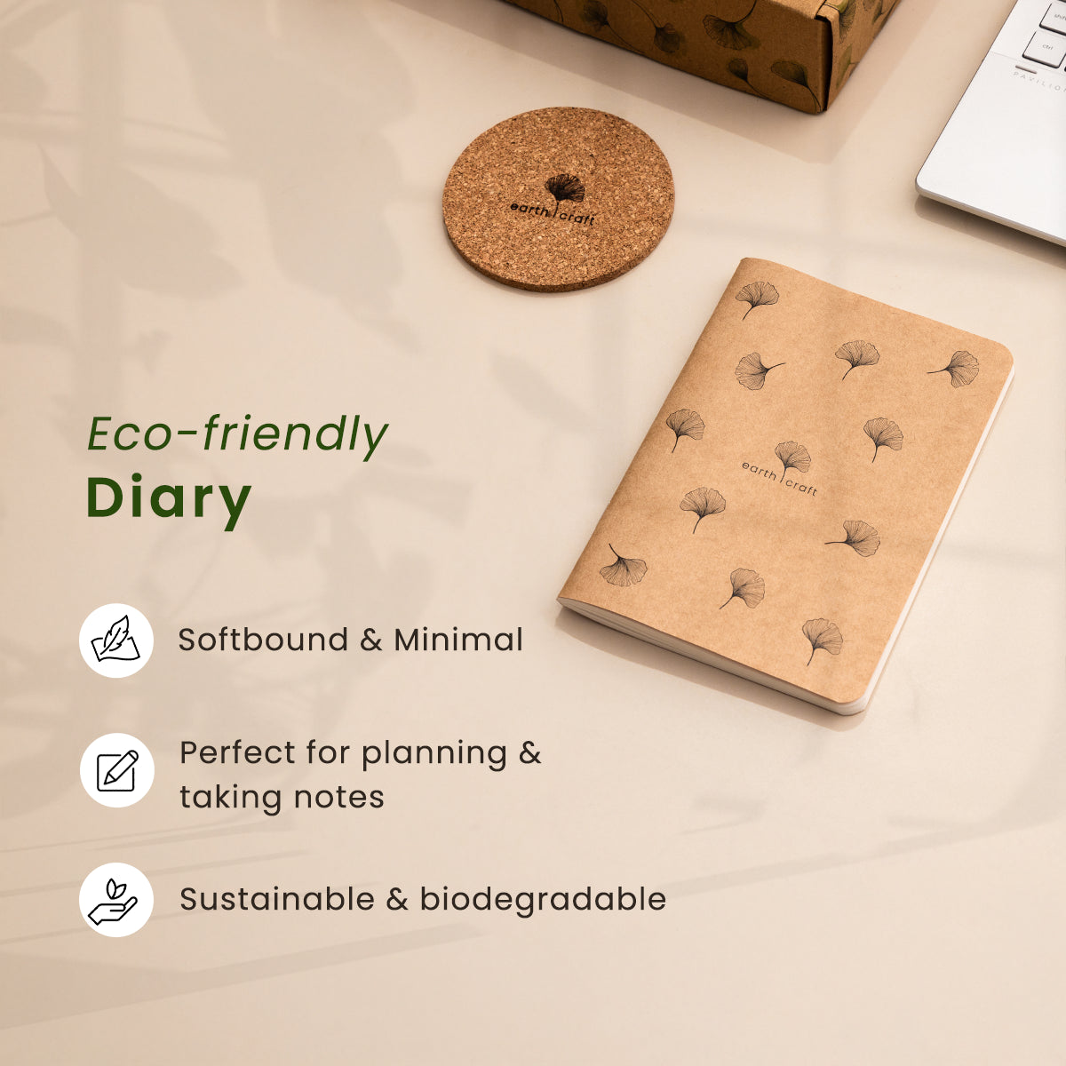 Office Desk Kit | Eco-friendly Diary, Pens, Bookmarks & Cork Coasters