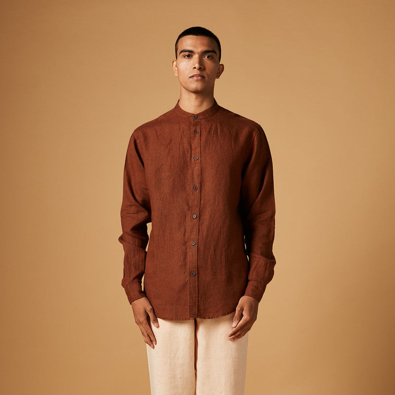 Band Collar Linen Shirt