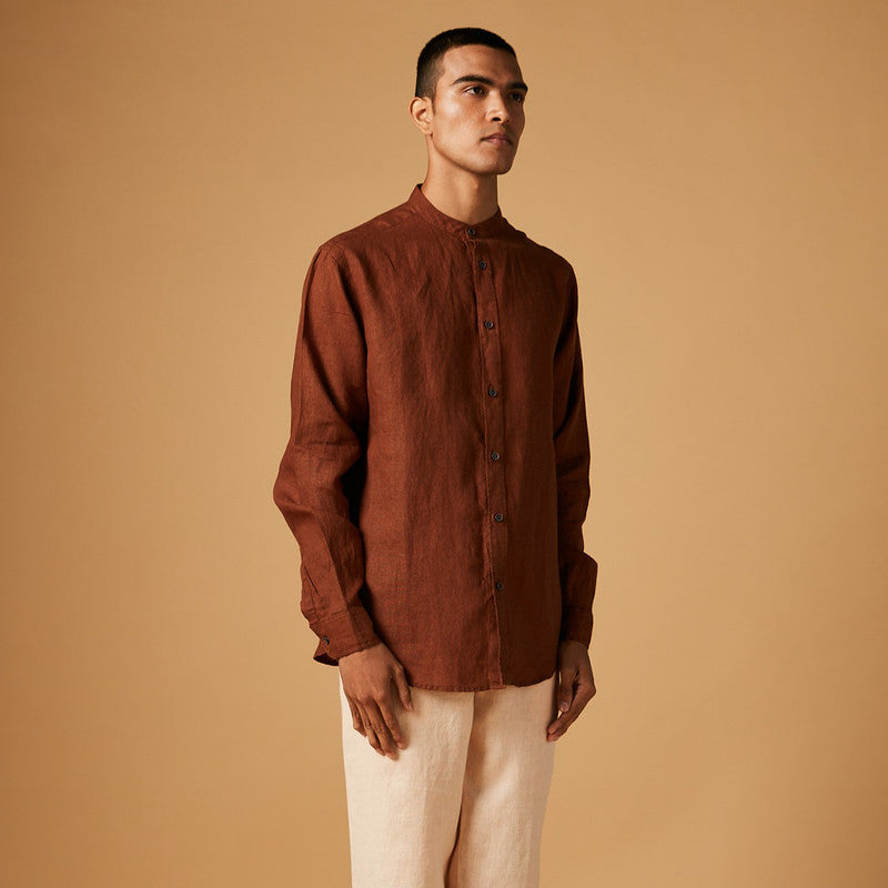 Band Collar Linen Shirt
