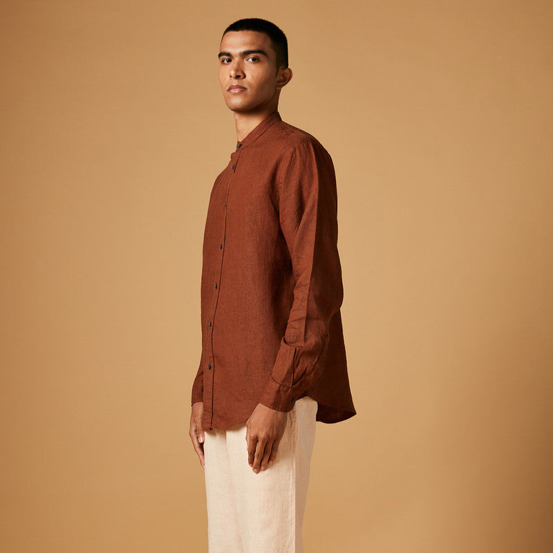 Band Collar Linen Shirt