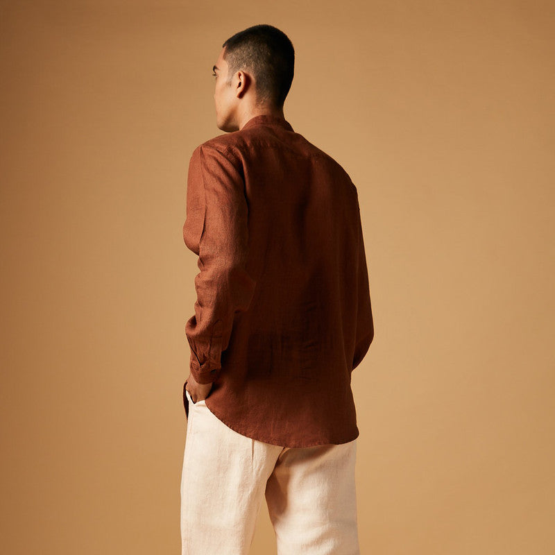 Band Collar Linen Shirt