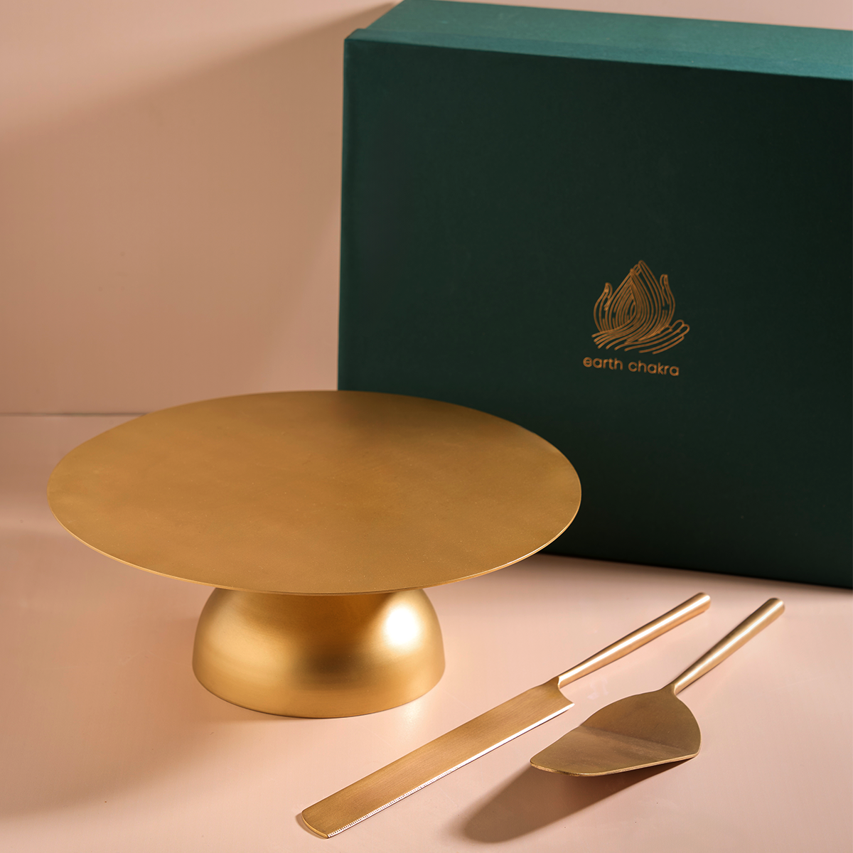 Brass Cake Stand with Knife & Server | Gift Set