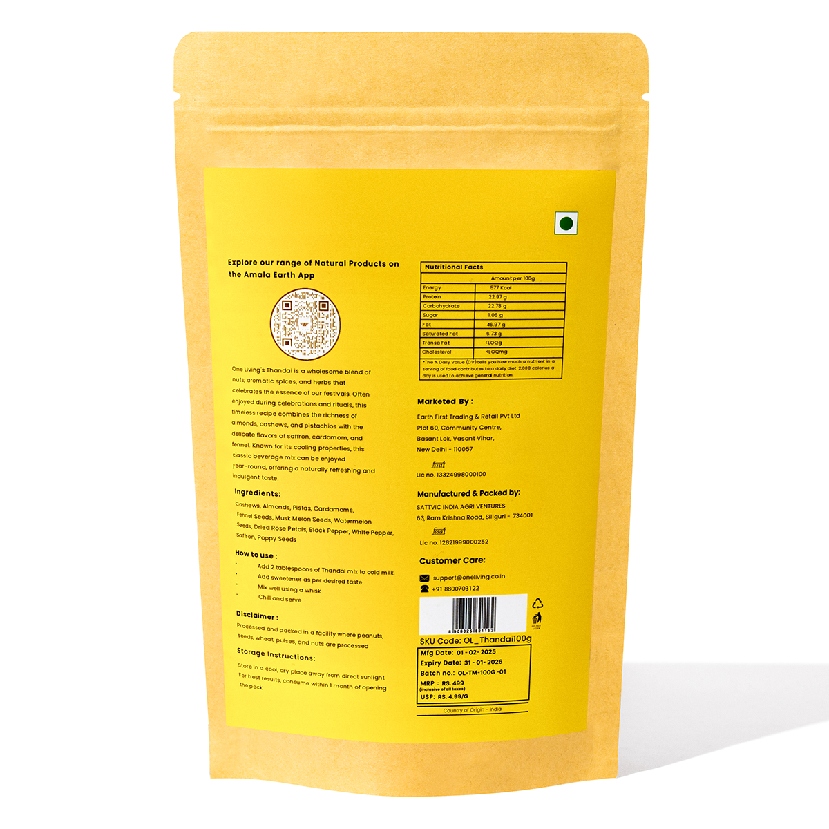 Natural Thandai Powder | 100 g | No Added Sugar | Protein-Rich