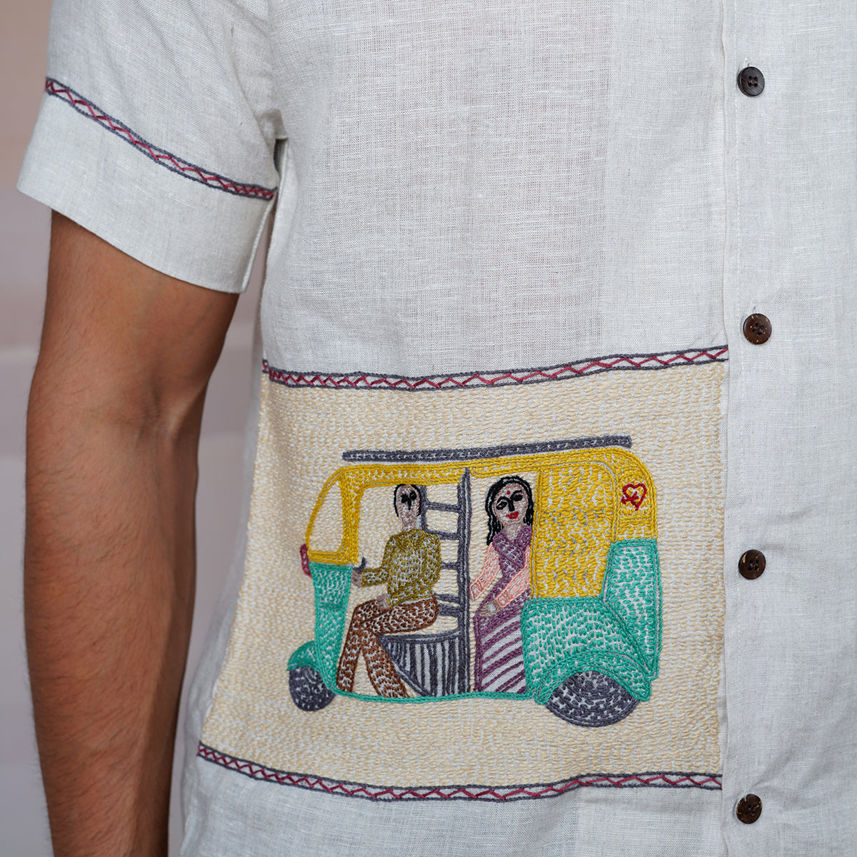 Metro Moments - Hand Embroidered Unisex Linen Shirt
