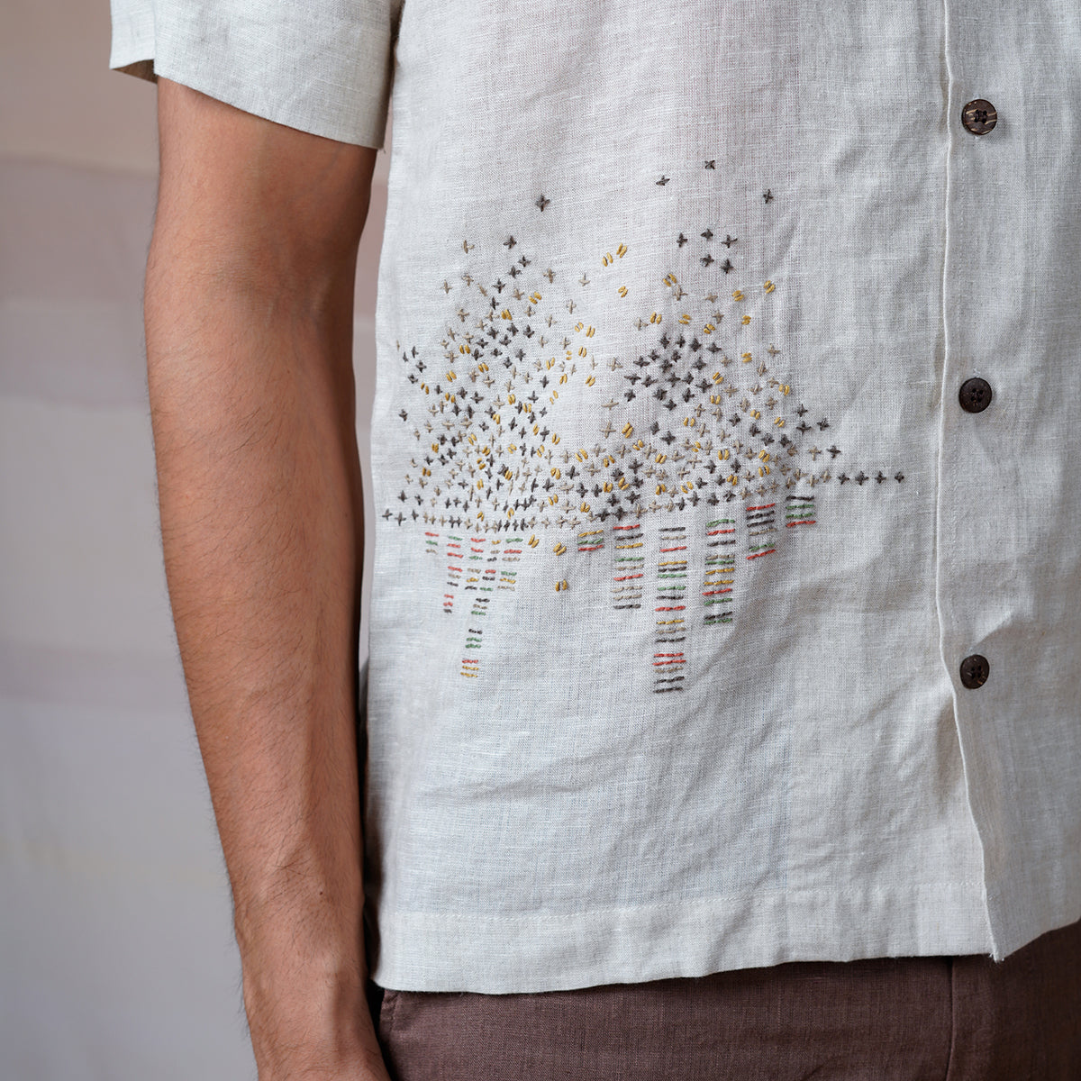 Modern Minimalsit - Hand Embroidered Unisex Linen Shirt