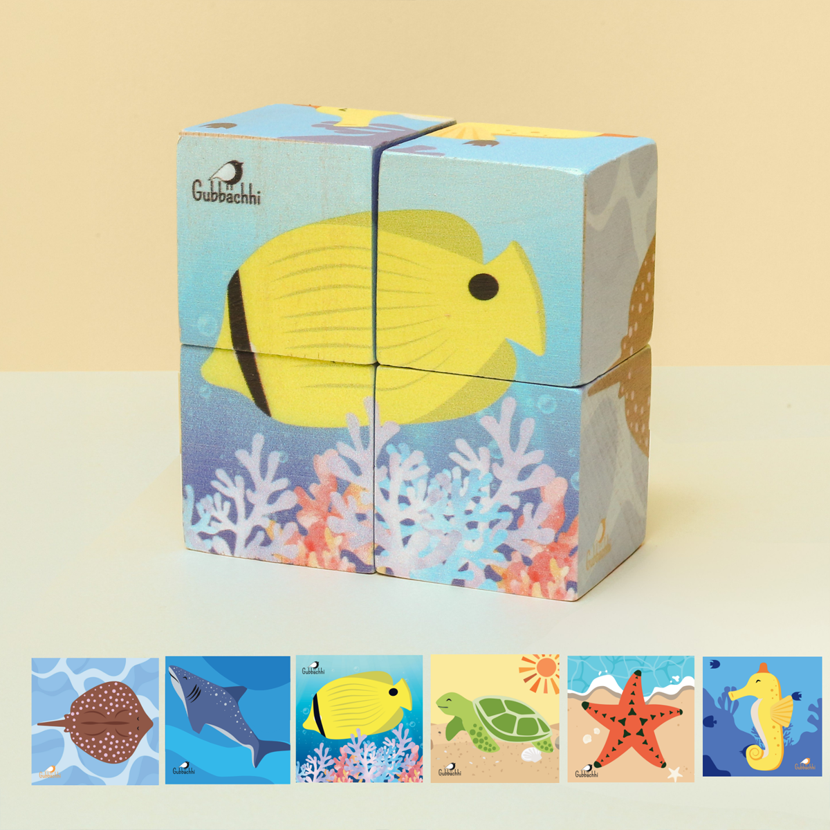 My First Block Puzzles - Sea | Wooden 6-in-1 Puzzle Set (4 Blocks)