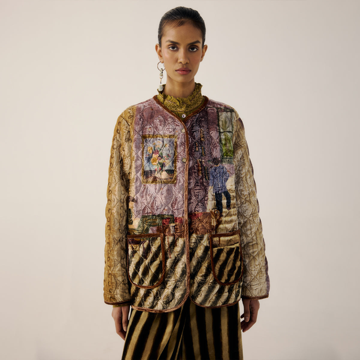 Living Room Collarless Quilted Jacket