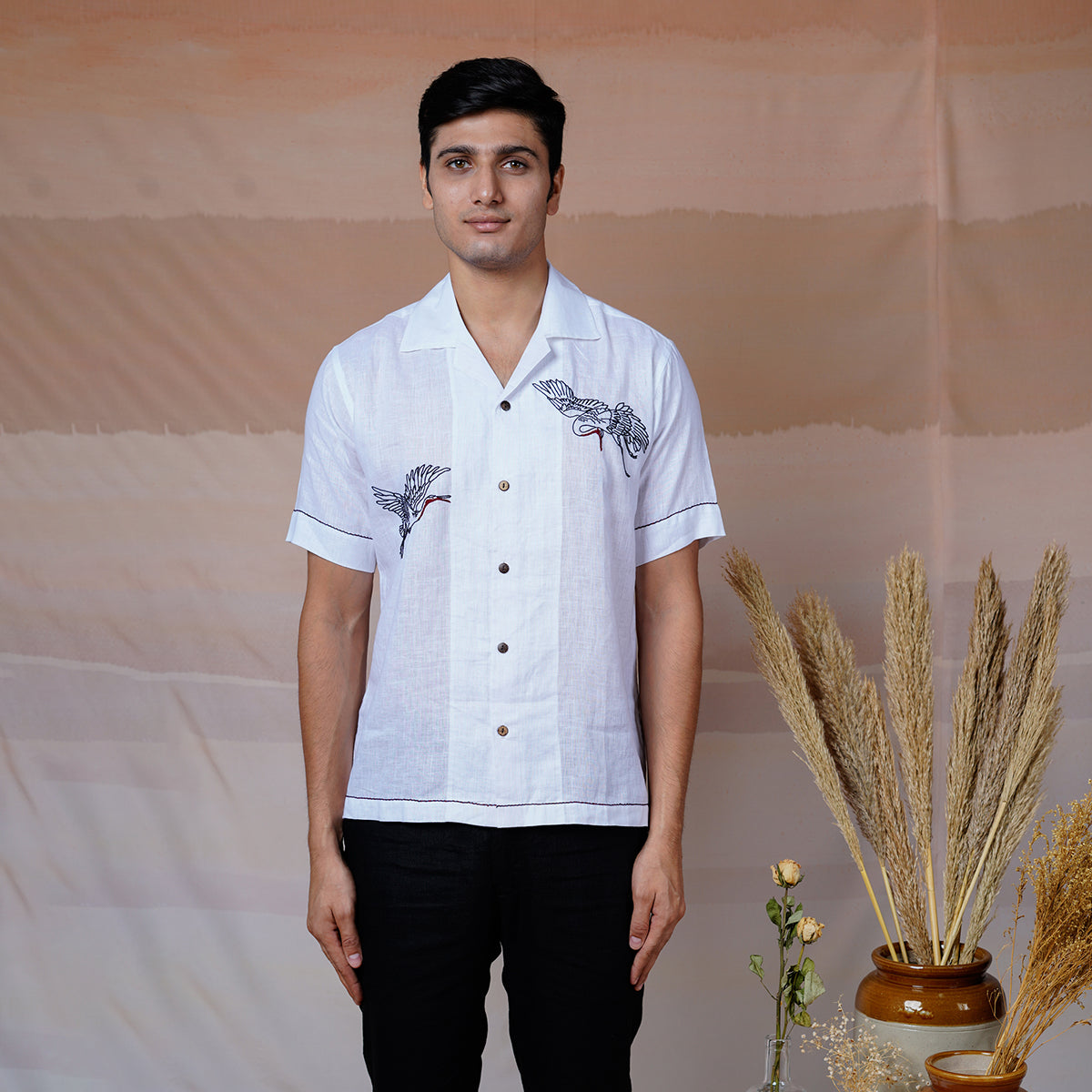 Flying Wings - Hand Embroidered Unisex Linen Shirt