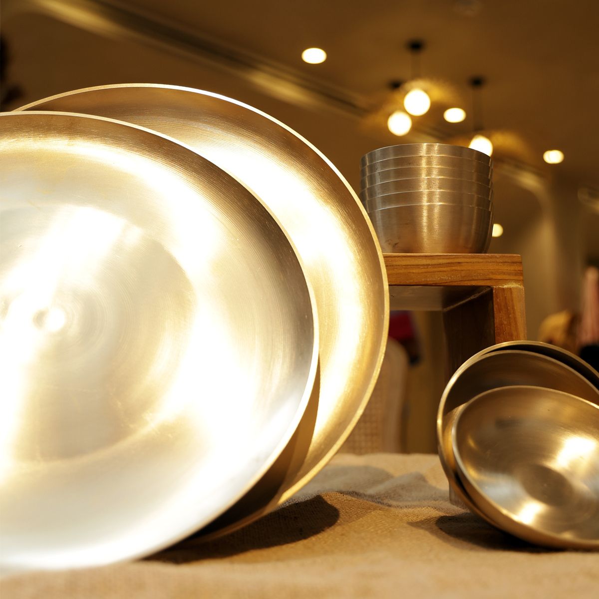 Kansa Thali Set- Kansa Thali- 12 inch + 3 Katori + 1 Glass + 1 Spoon