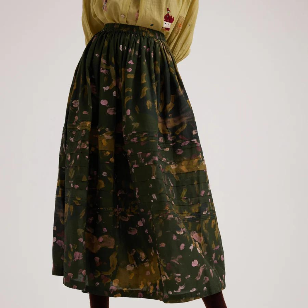 Cotton Dobby Pintuck Skirt