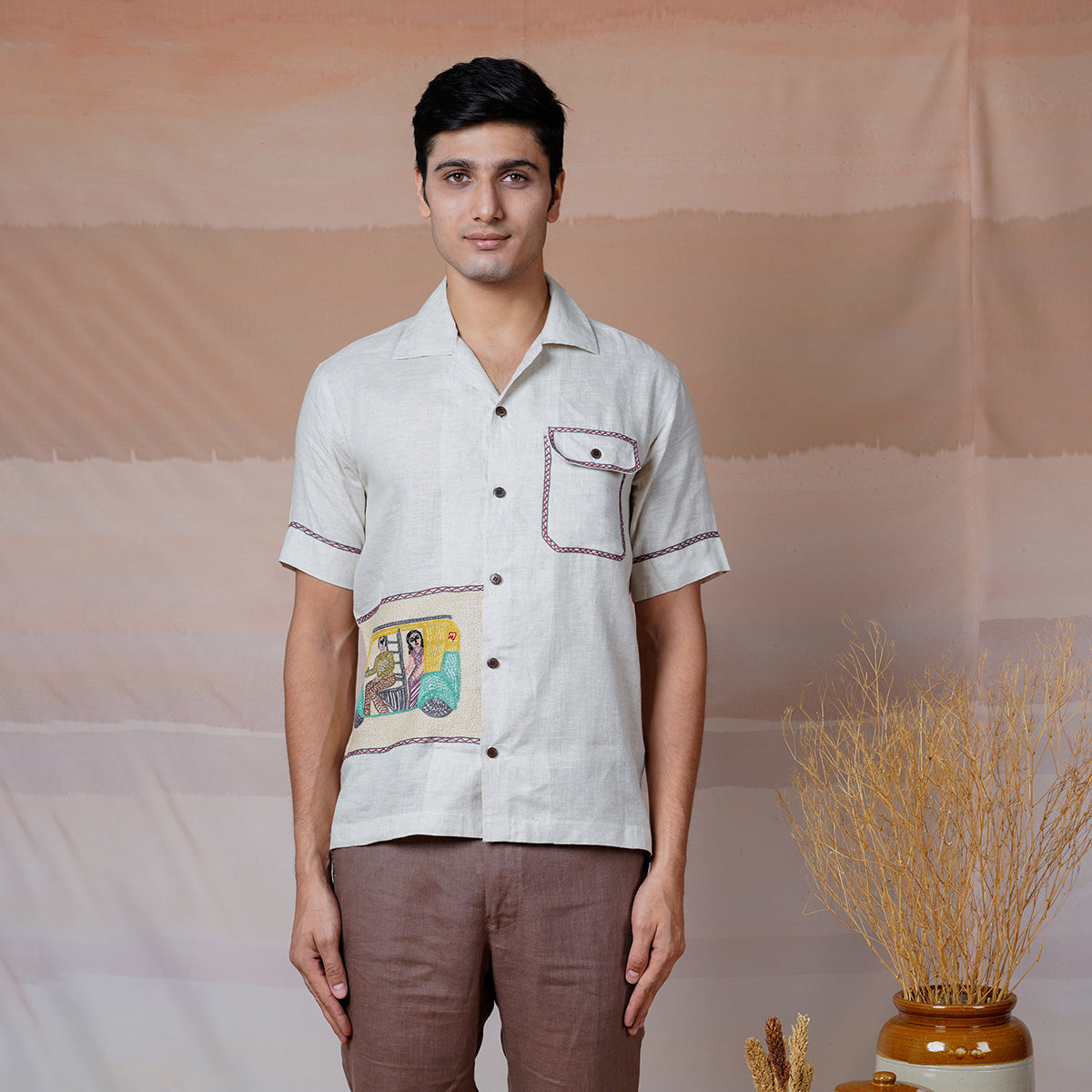 Metro Moments - Hand Embroidered Unisex Linen Shirt