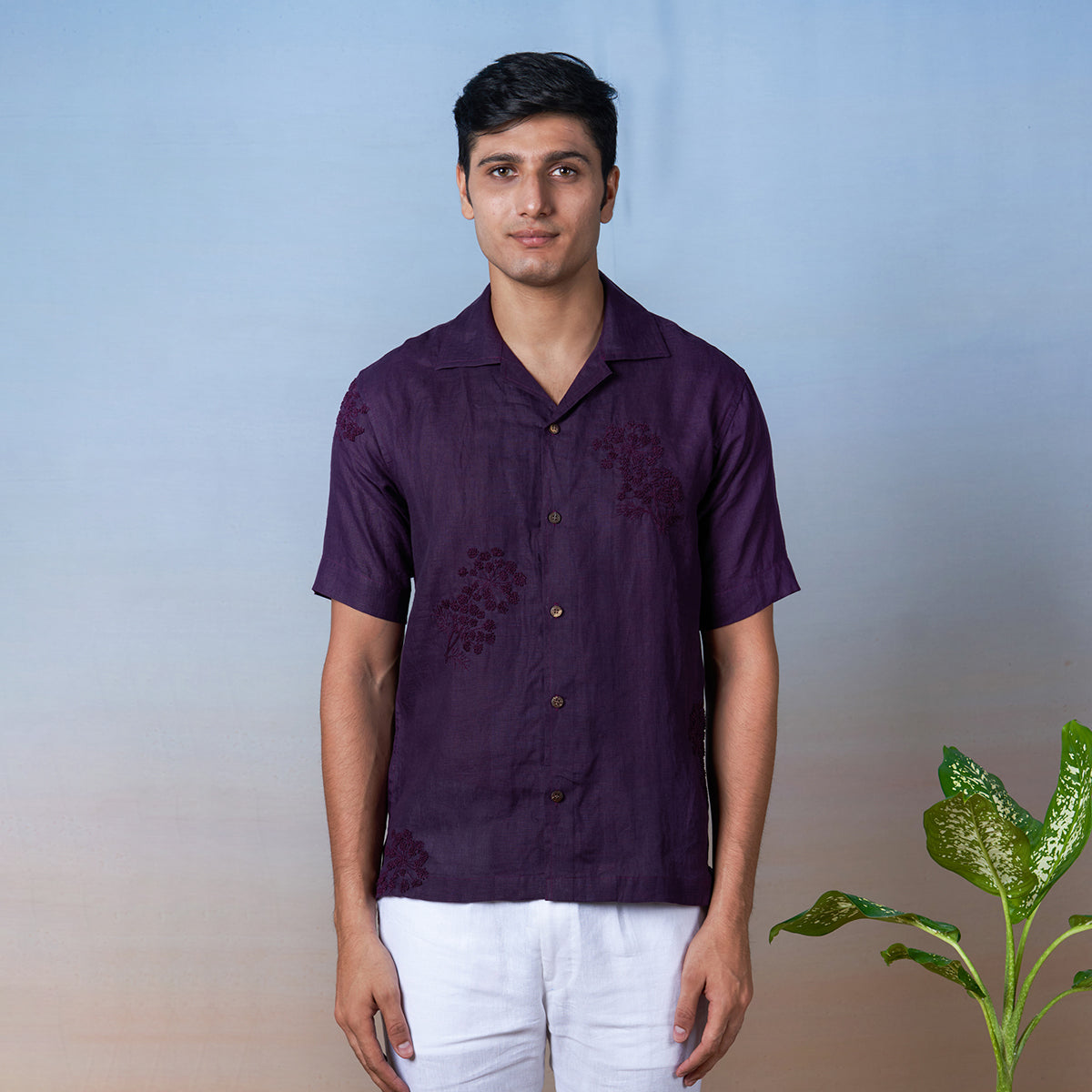 Purple Haze - Hand Embroidered Unisex Linen Shirt