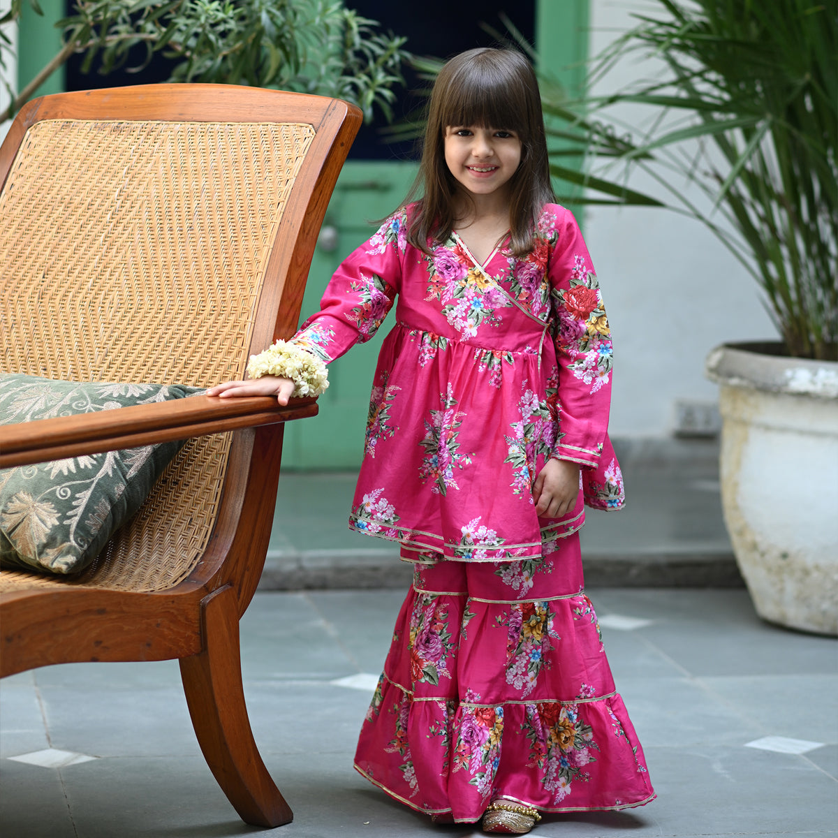 Reet Angrakha Sharara Set - Pink Phool Angan