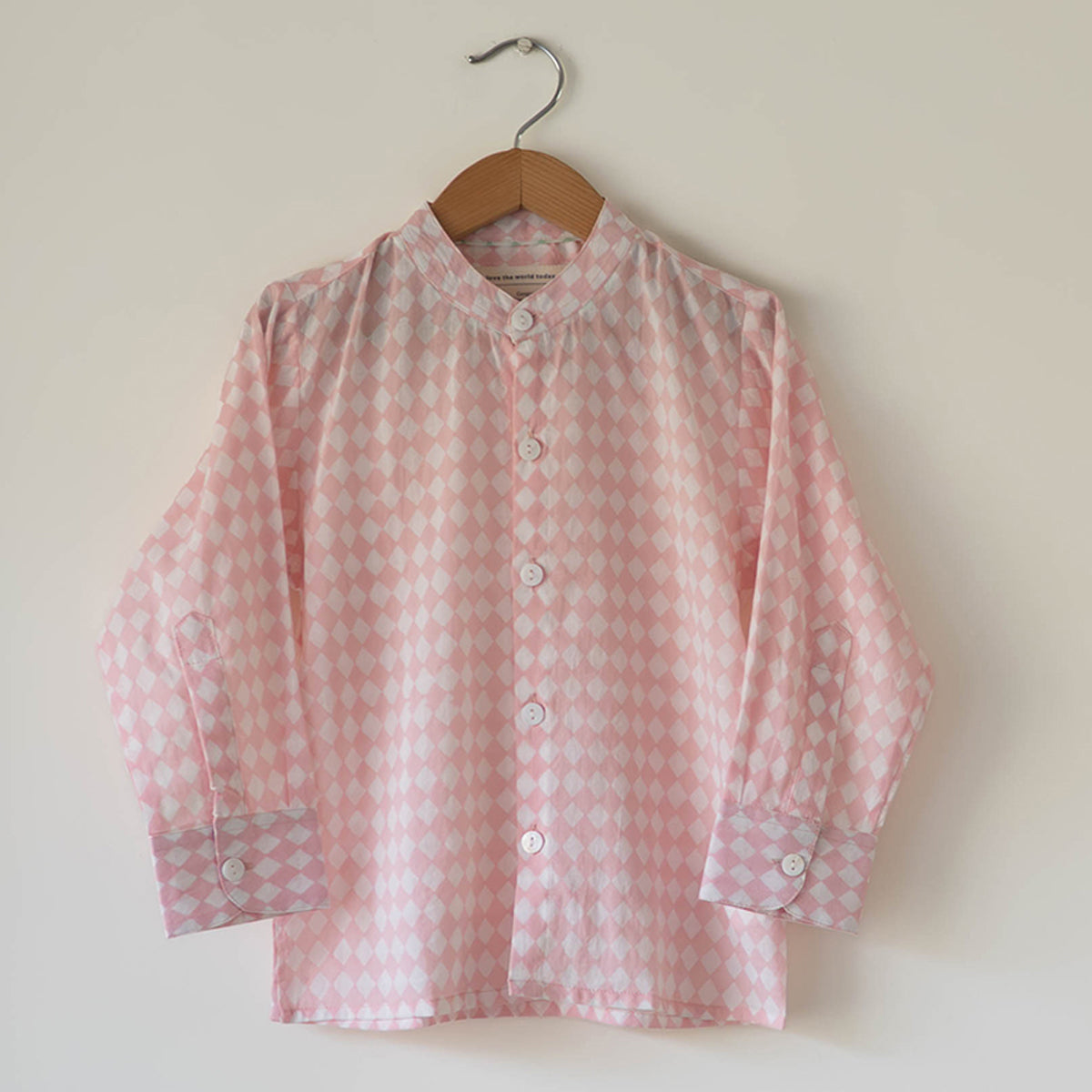 Barefoot Boy Shirt In Blush Pink Rhombus