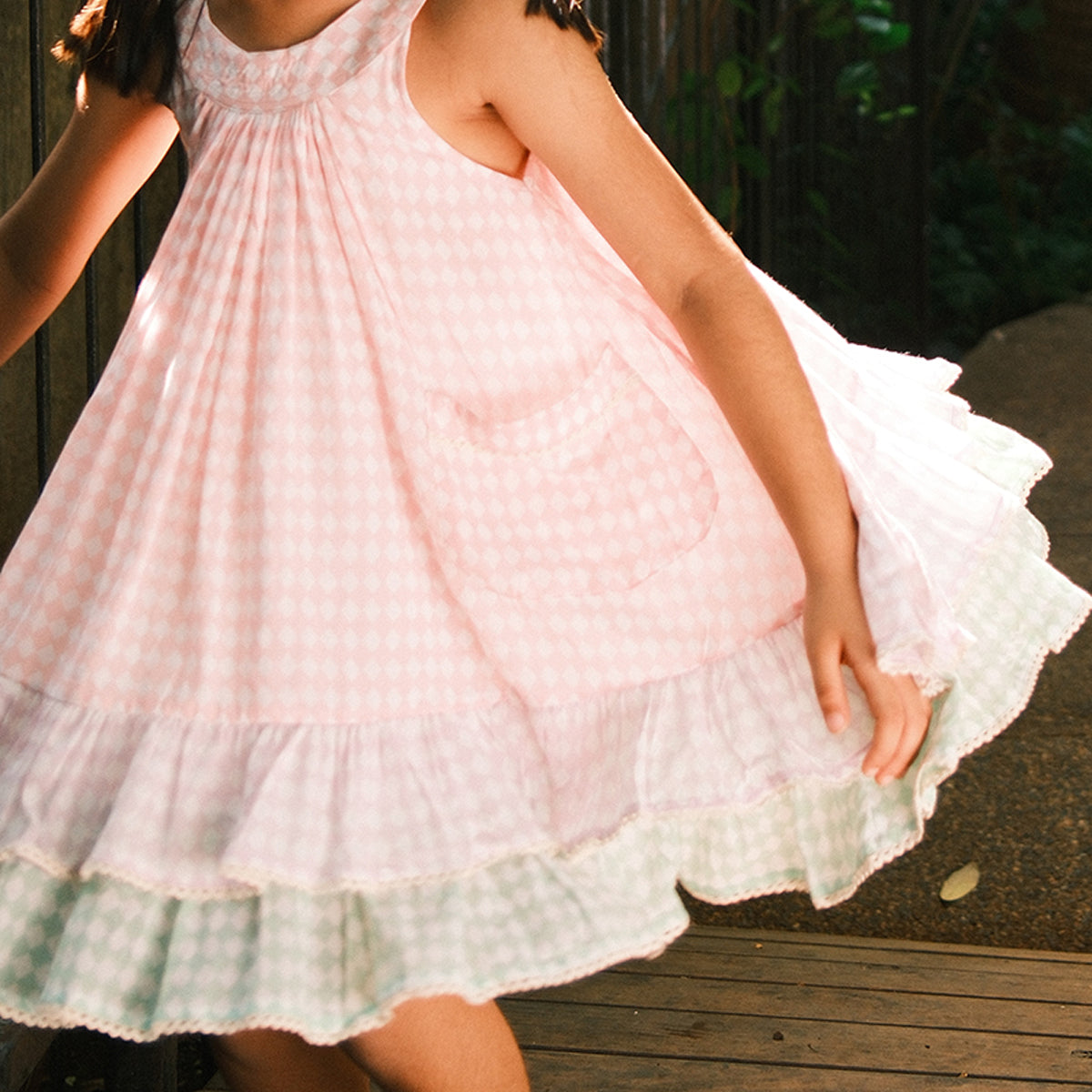 Pocketful Of Sunsets Dress In Rhombus Block Print