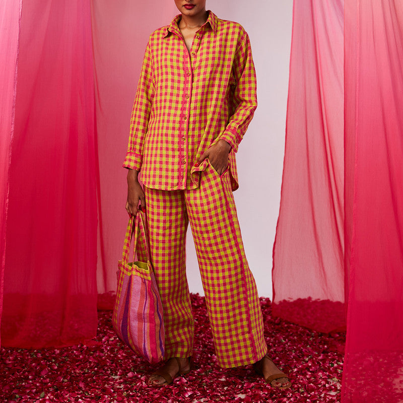Linen Lounge Pants | Checkered | Pink & Green