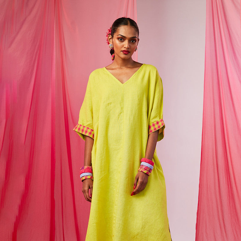 Festive Wear For Women | Linen Kurta Set | Lime Green