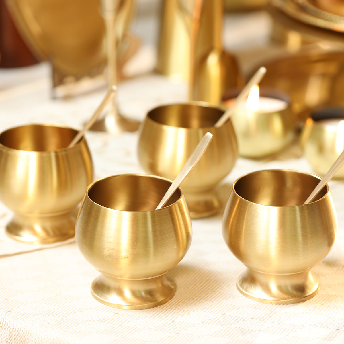 Brass Ice Cream Bowls+ Spoons