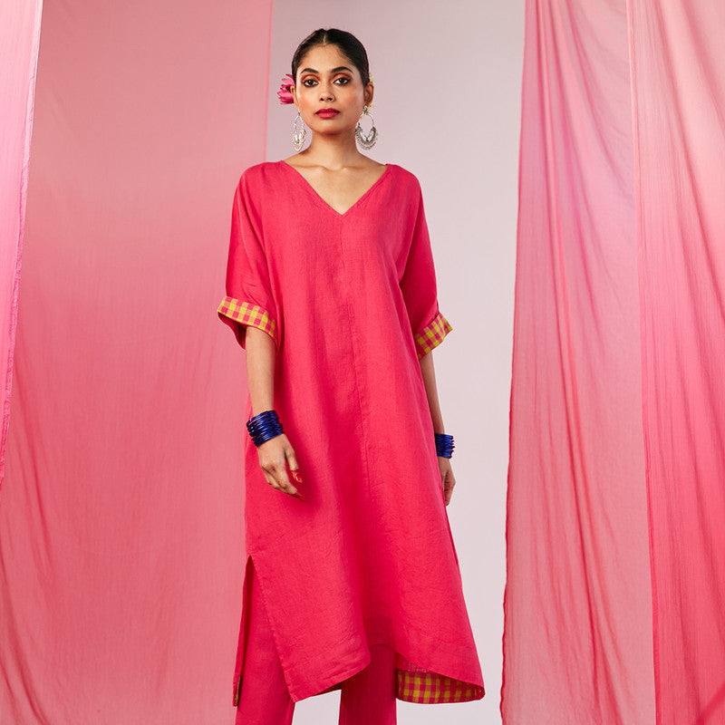 Festive Wear For Women | Linen Kurta Set | Pink