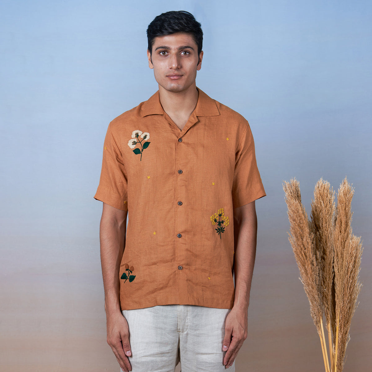 Golden Breeze - Hand Embroidered Unisex Linen Shirt