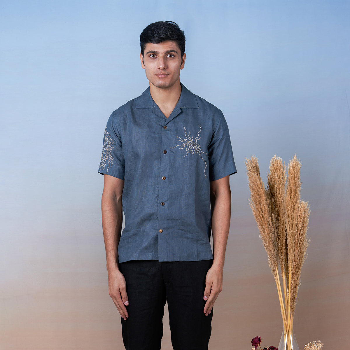 Stormy Skies - Hand Embroidered Unisex Linen Shirt