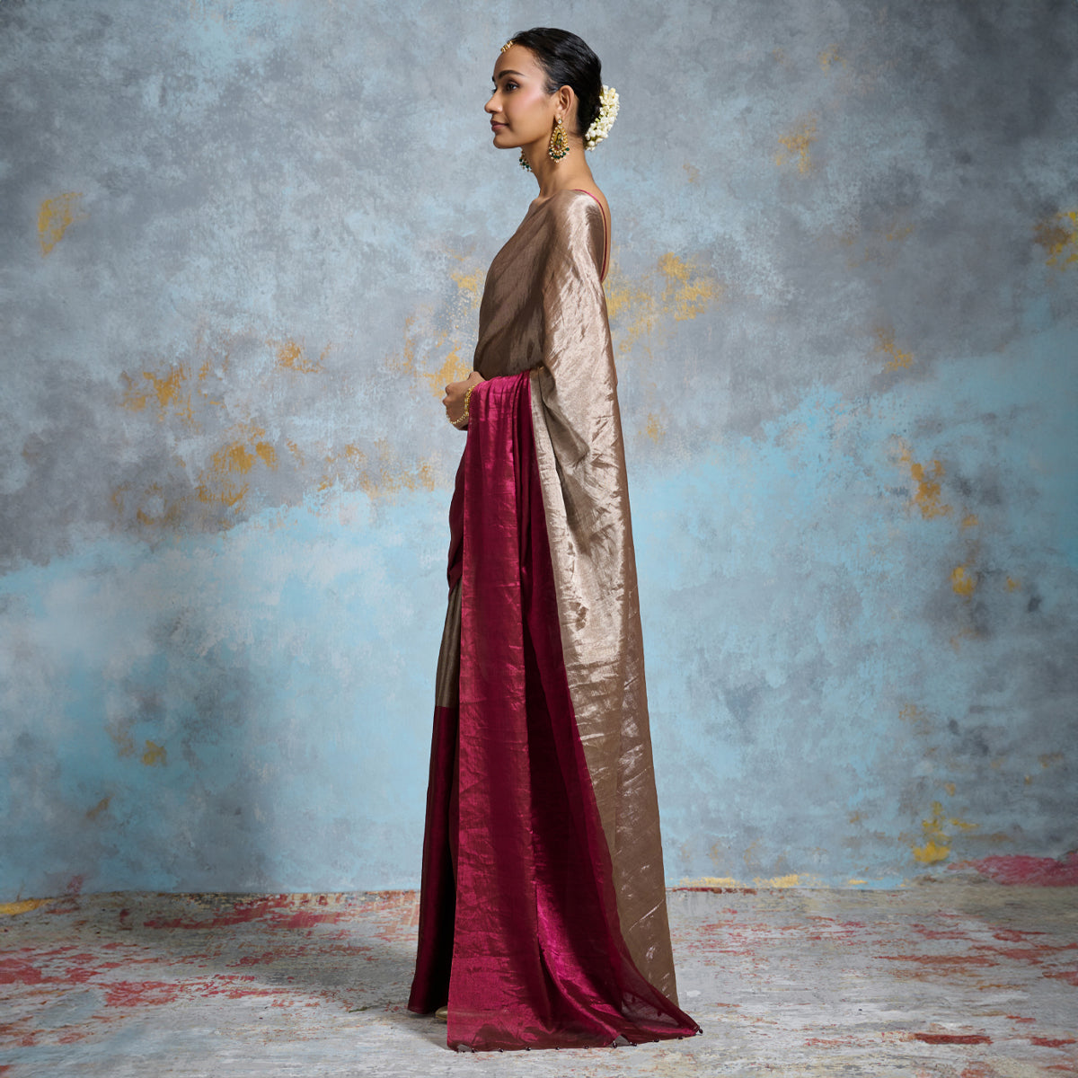 Classic Pink-Silver Metallic Tissue Saree