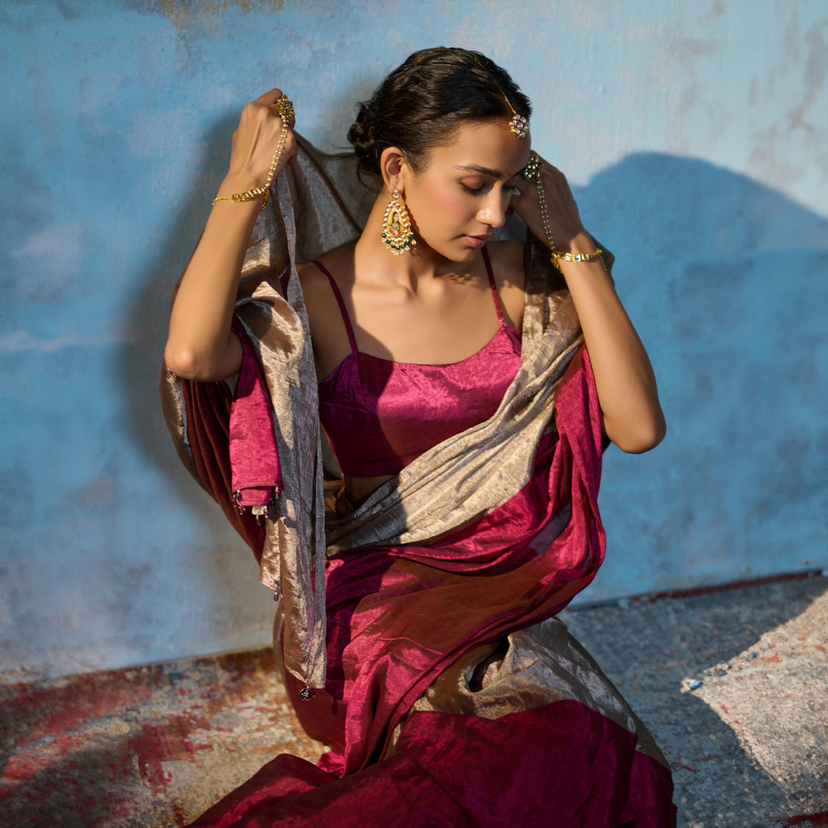 Classic Pink-Silver Metallic Tissue Saree