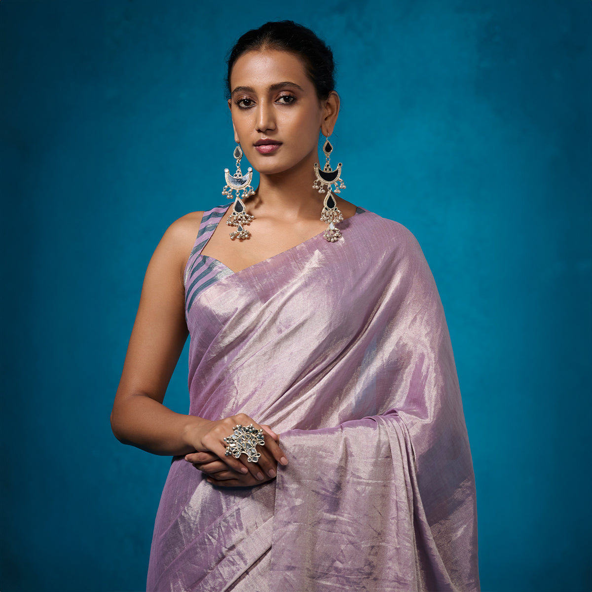 Metallic Sage-Purple Tissue Saree