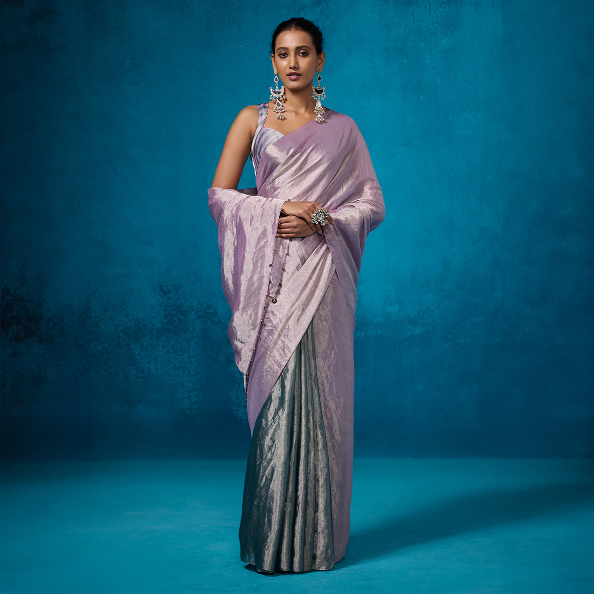 Metallic Sage-Purple Tissue Saree