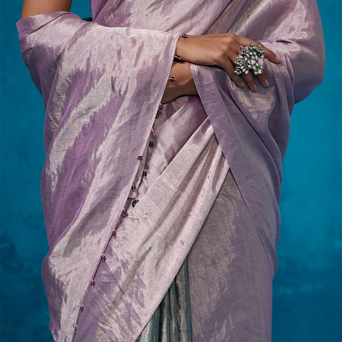 Metallic Sage-Purple Tissue Saree