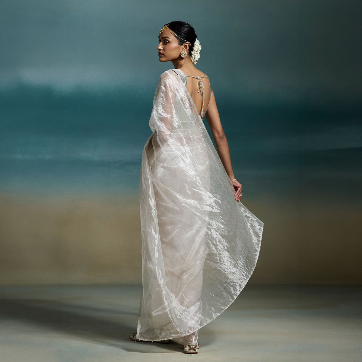 Metallic Silver Tissue Saree