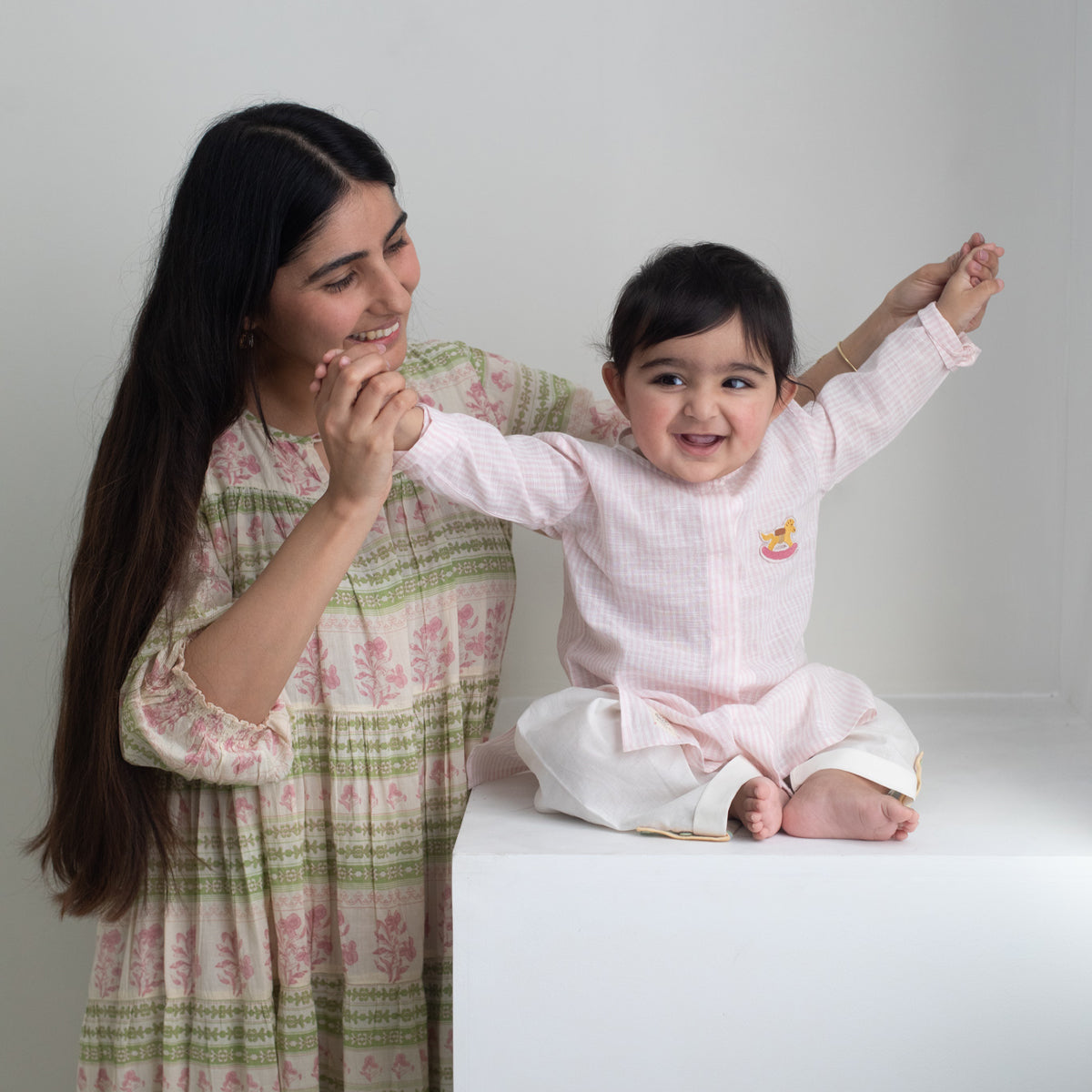 Tug Bug Kurta Pyajama Set | Blush Stripe & Ivory