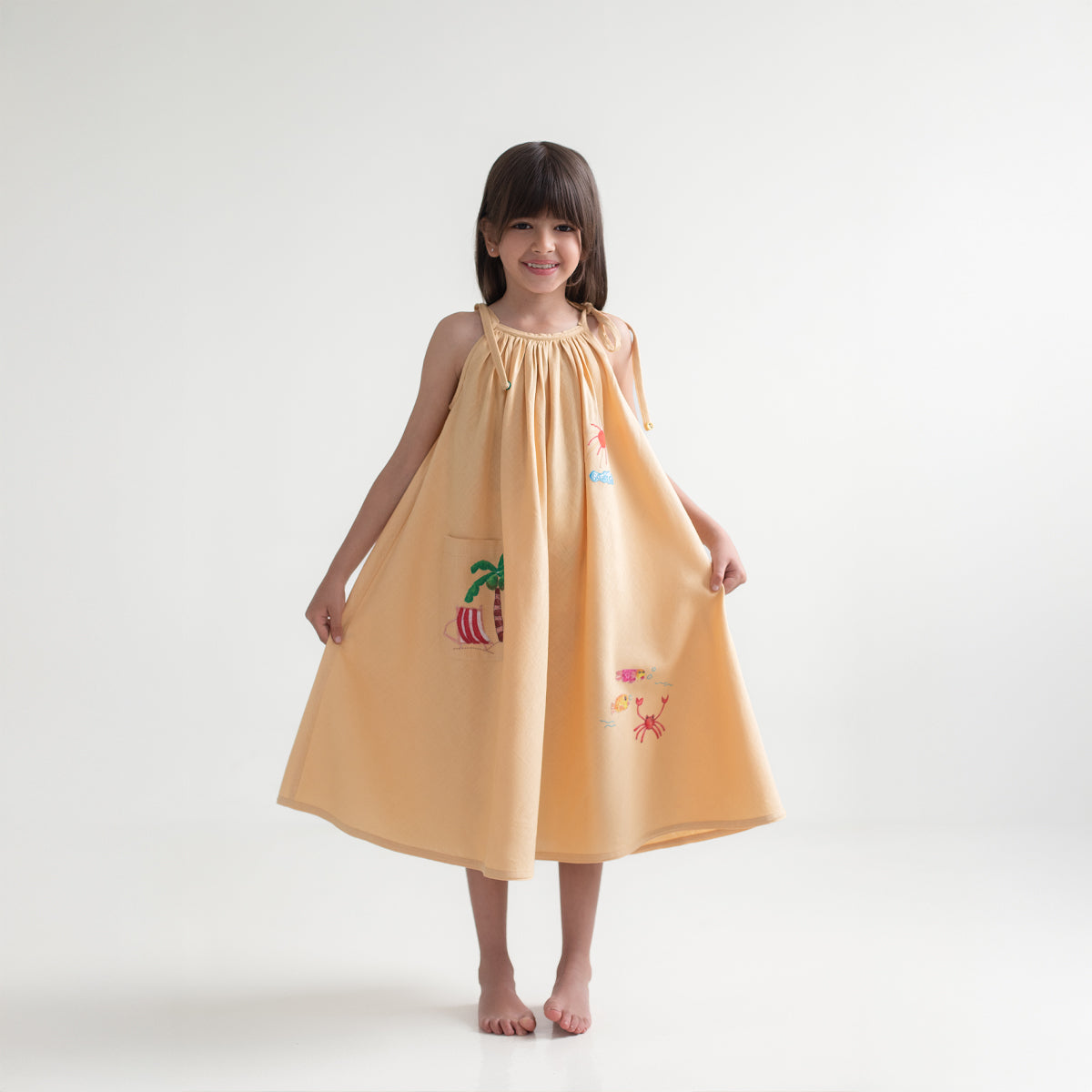 Phuket Sunshine Applique Midi Dress | Yellow