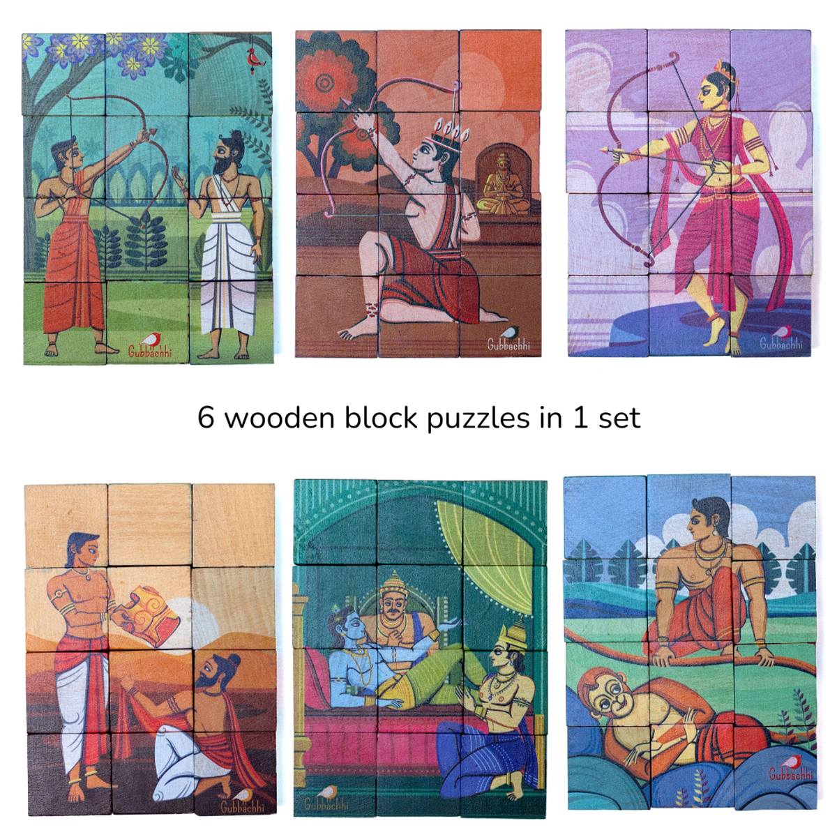 Mahabharata | Wooden 6-in-1 Puzzle Set (12 Blocks)