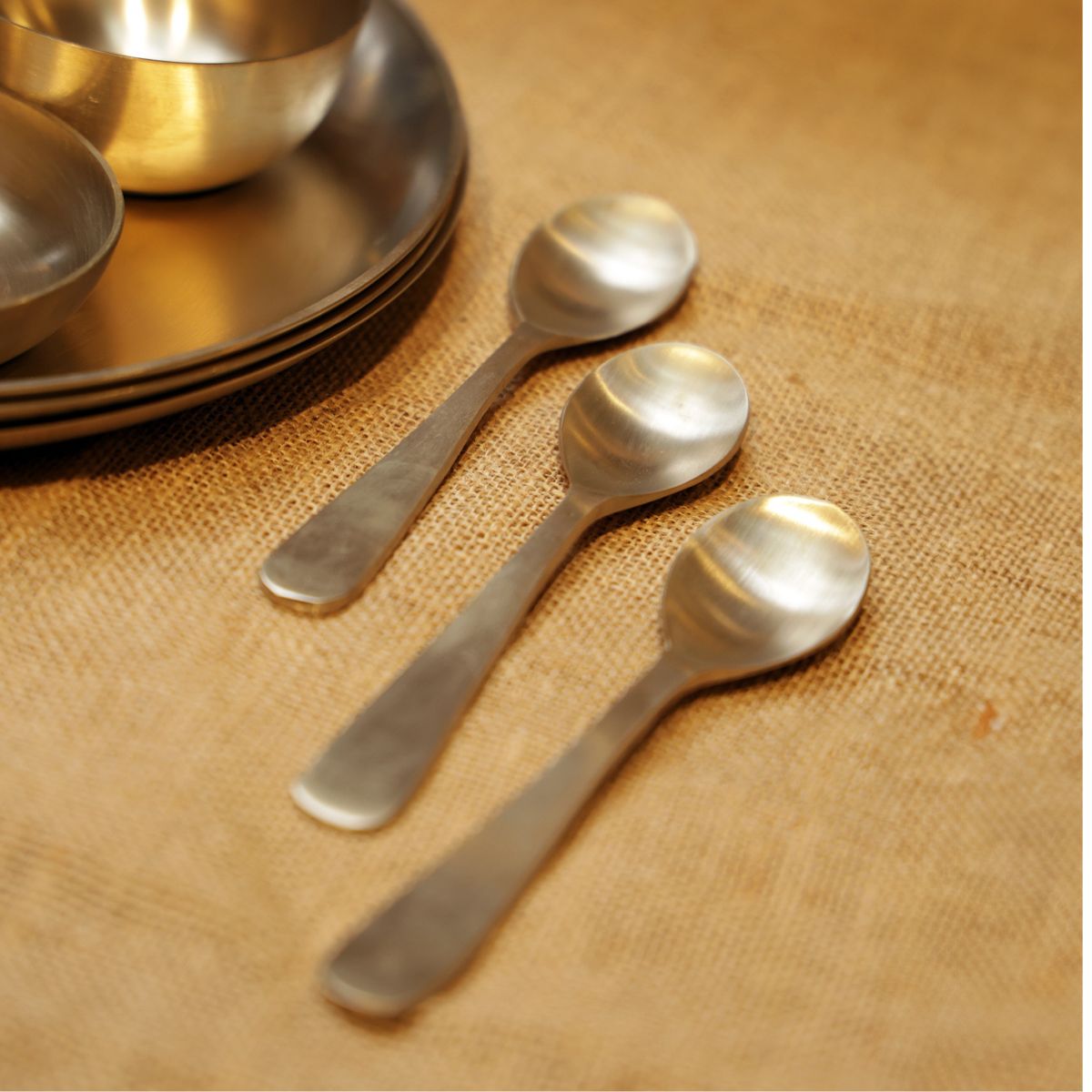 Kansa Thali Set- Kansa Thali- 12 inch + 3 Katori + 1 Glass + 1 Spoon