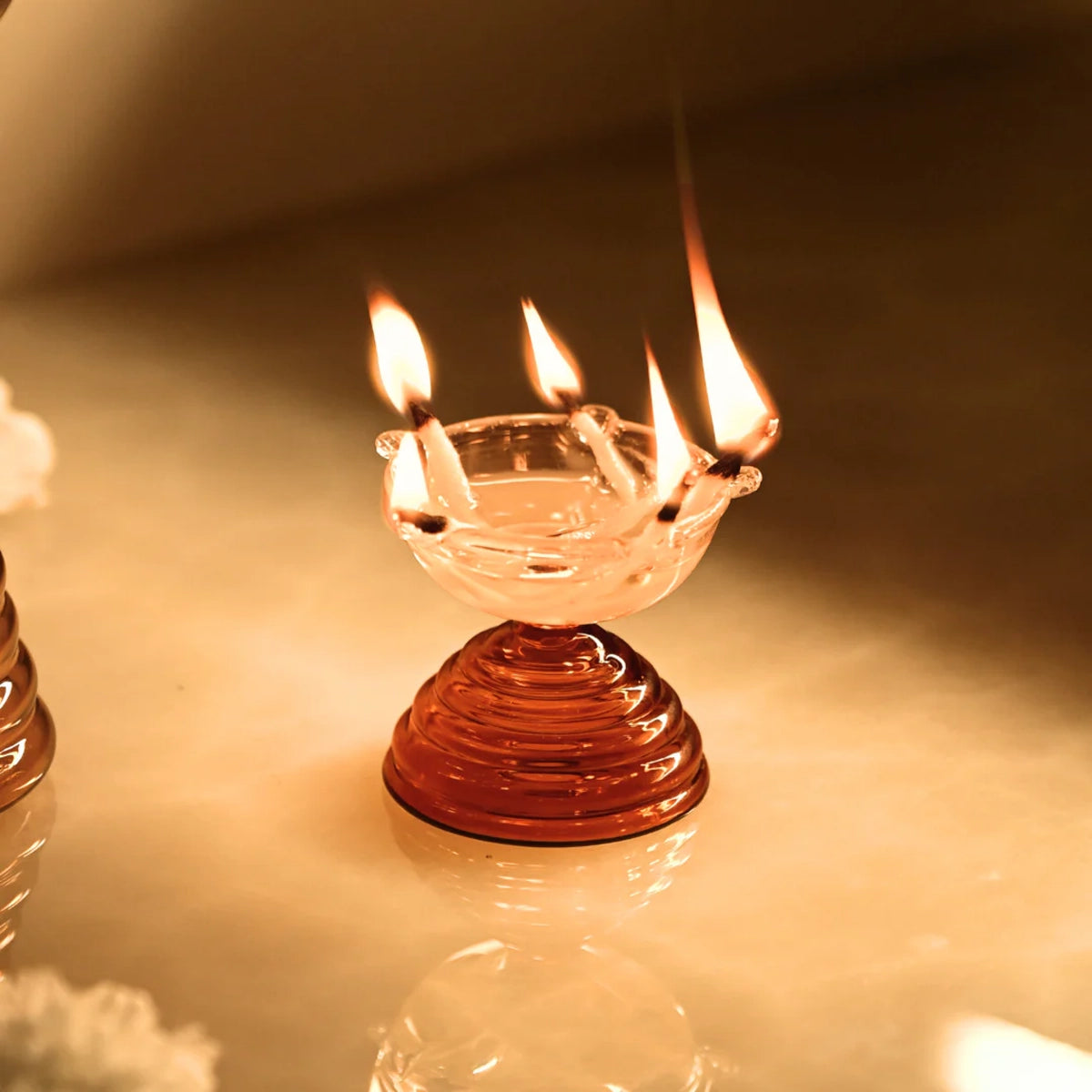 Short Glass Diya Amber