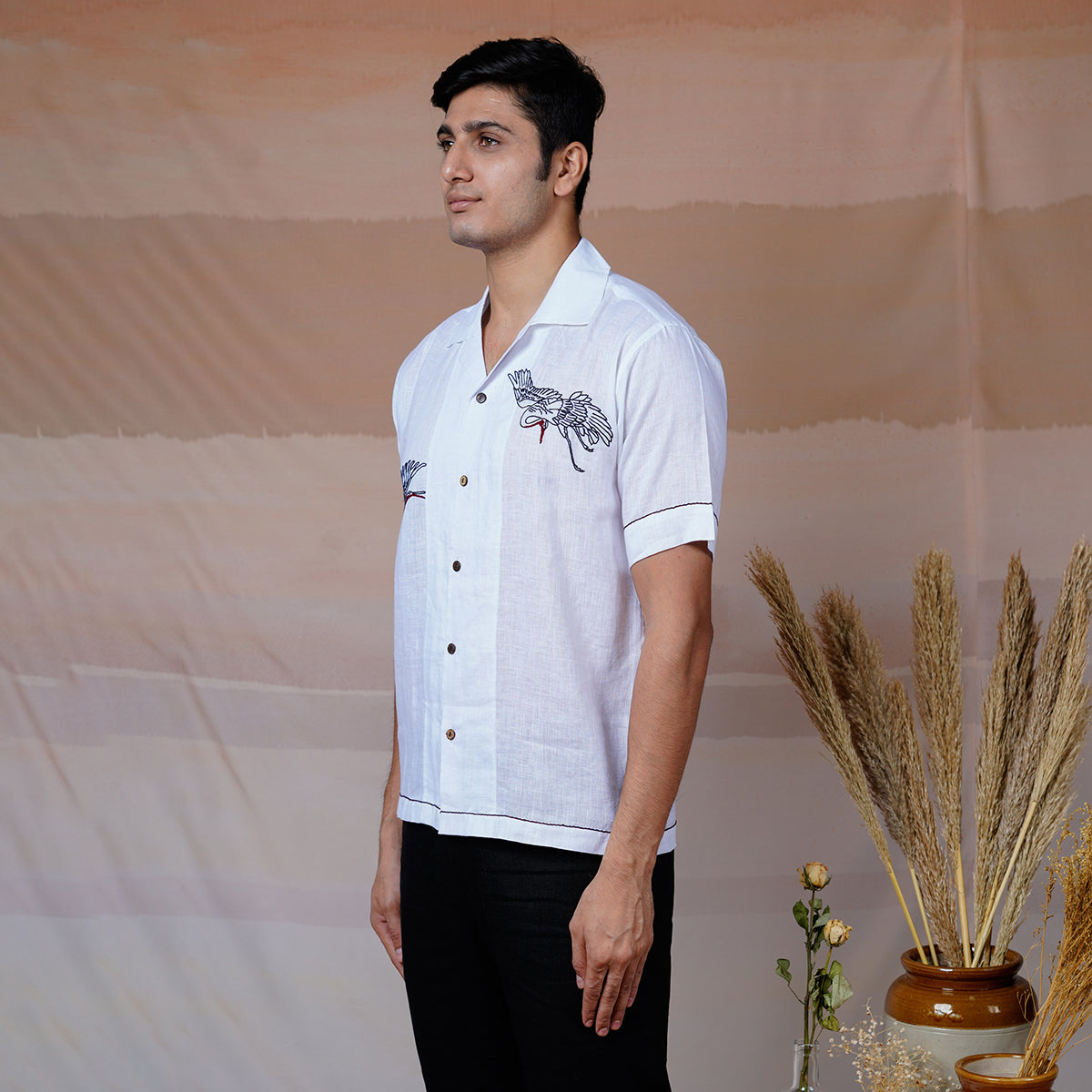 Flying Wings - Hand Embroidered Unisex Linen Shirt