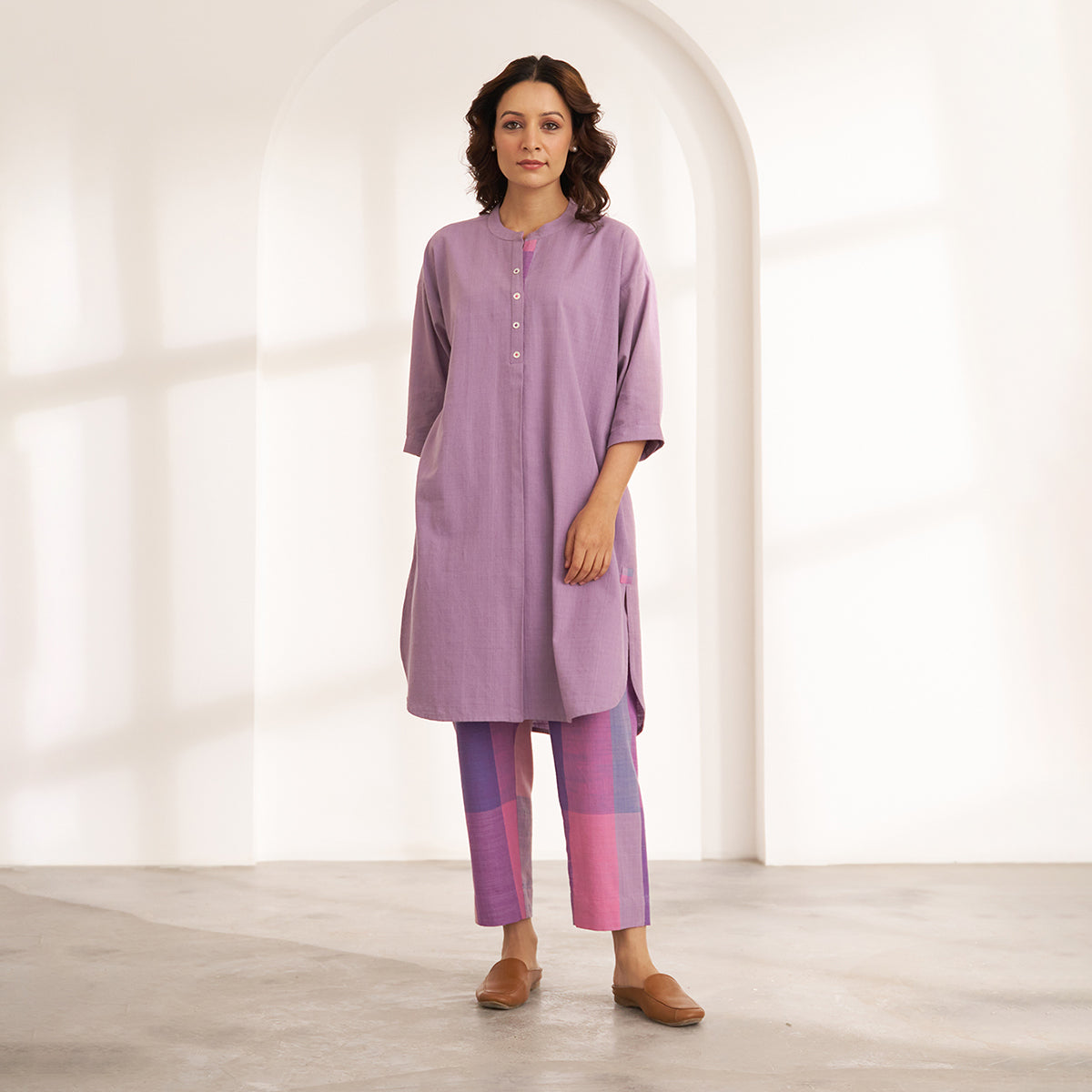 Lilac Handwoven Cotton Anti-fit Kurta