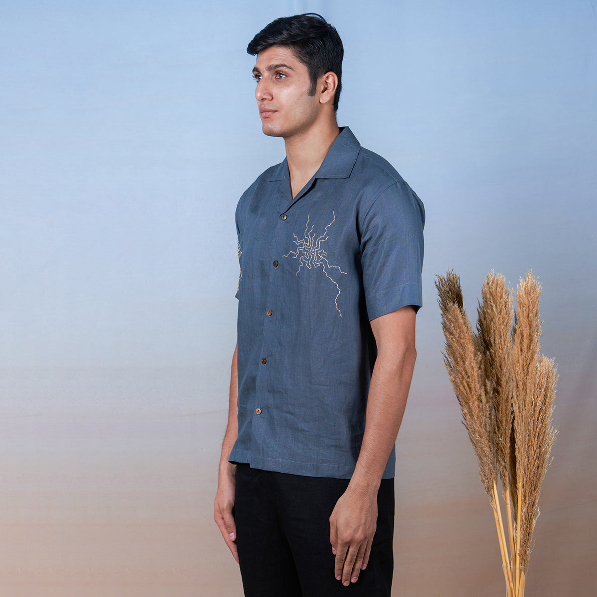 Stormy Skies - Hand Embroidered Unisex Linen Shirt