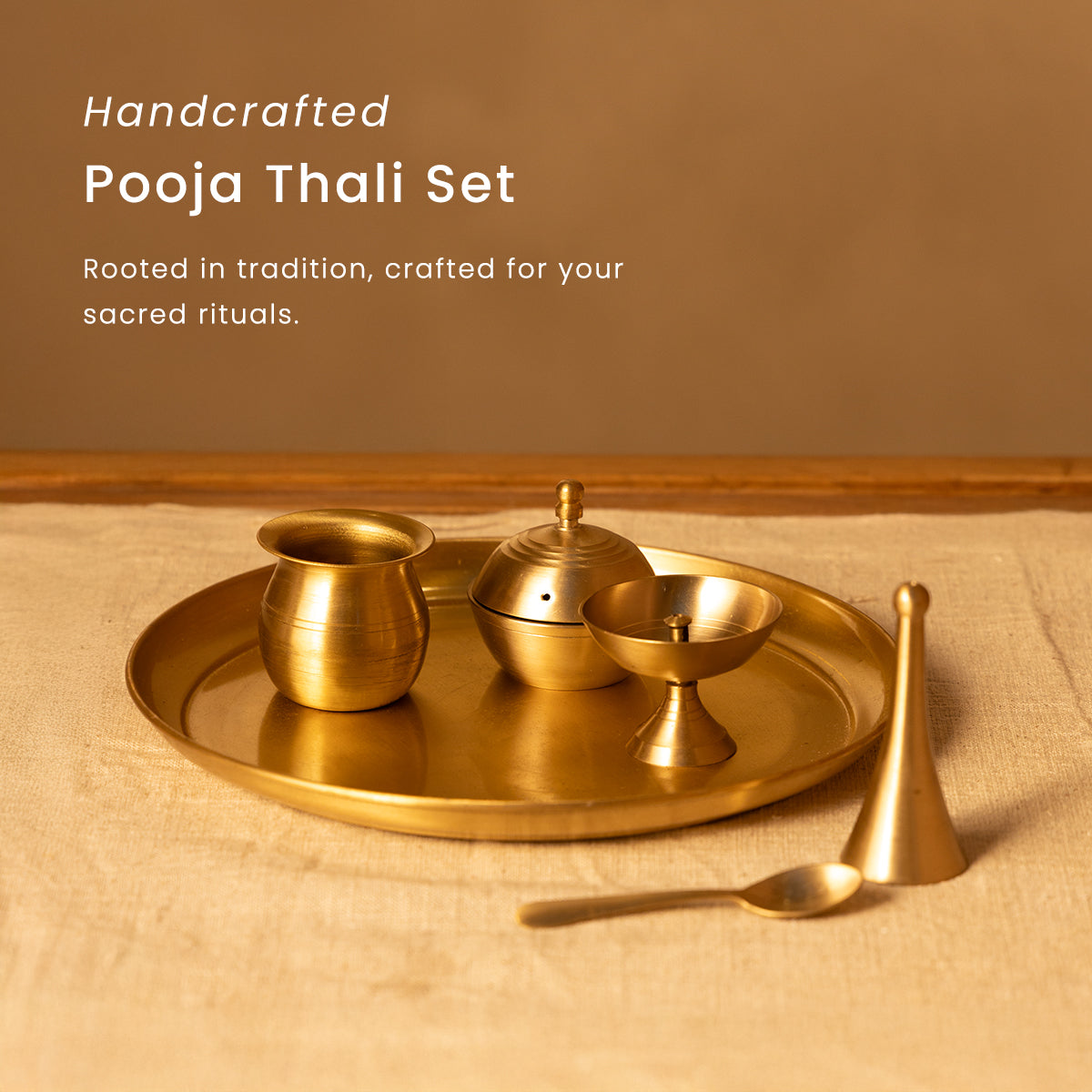 Brass Pooja Thali- Plain- Set Of 7